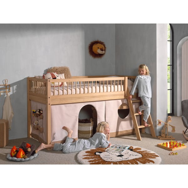 Podignuti dječji krevet od punog hrasta 90x200 cm u prirodnoj boji Forrest – Vipack-image-1