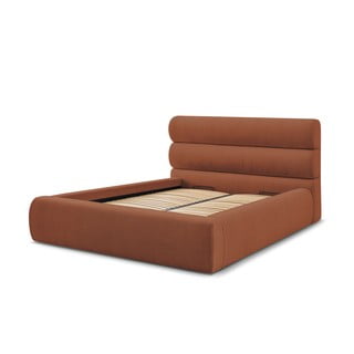 Narančasti tapecirani bračni krevet s prostorom za pohranu s podnicom 180x200 cm Jagna – Bobochic Paris