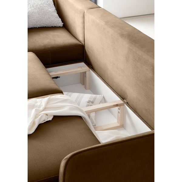 Svjetlo smeđa baršunasti sklopiva/s prostorom za odlaganje kutna garnitura (s lijevim kutom/s ležaljkom) Silva – ELTAP-image-3