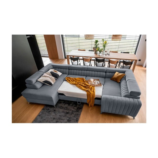 Plava sklopiva/s prostorom za odlaganje kutna garnitura (s lijevim kutom/u obliku slova "U") Louis – ELTAP-image-3