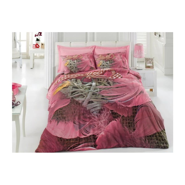 Ružičasta pamučna posteljina s plahtama za bračni krevet Barbara, 200 x 220 cm