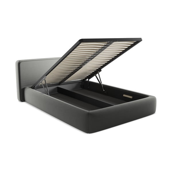 Sivi tapecirani bračni krevet s prostorom za odlaganje s podnicom 140x200 cm Kiana – Makamii-image-3