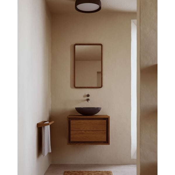 Tamno smeđi zidni ormarić za ispod umivaonika od masivne tikovine 60x40 cm Kenta – Kave Home-image-4