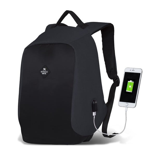 Tamno sivo-crni ruksak s USB priključkom My Valice SECRET Smart Bag