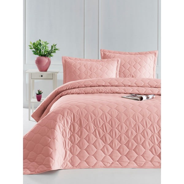 Ružičasti prekrivač s 2 jastučnice od ranforce pamuka EnLora Home Fresh, 225 x 240 cm