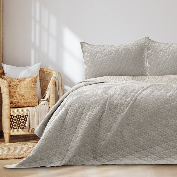 Sivo-bež prošiven prekrivač od samta 240x260 cm Laila – Restilo-image-1