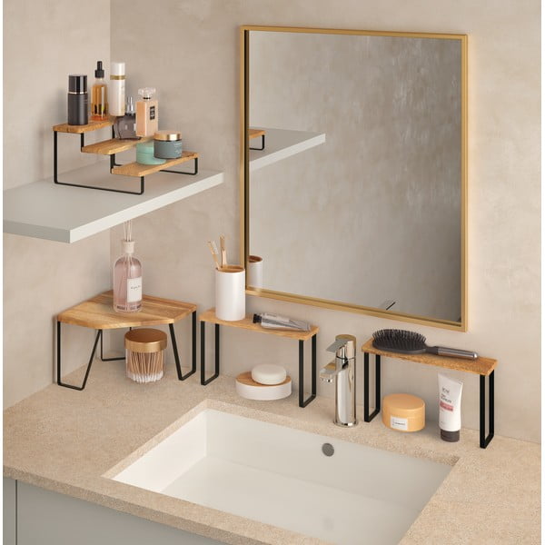 Mat crna/u prirodnoj boji drvena kutna dodatna kuhinjska polica 25x25 cm York – Metaltex-image-2