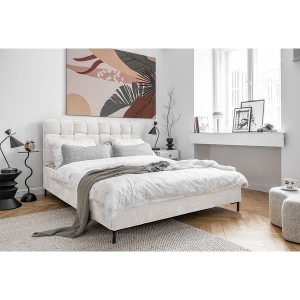 Krem tapecirani bračni krevet s podnicom 140x200 cm Eve – Miuform-image-3