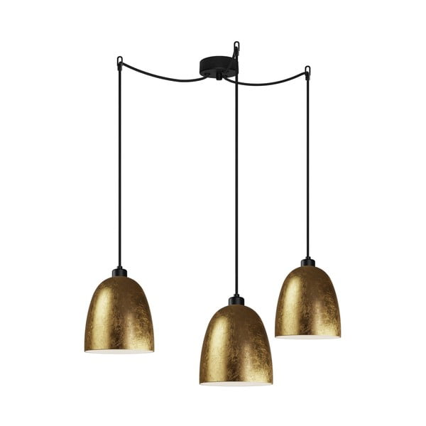 Crno-zlatna trostruka svjetiljka s crnim kabelima i crnom Sotto Luce Awa utičnicom