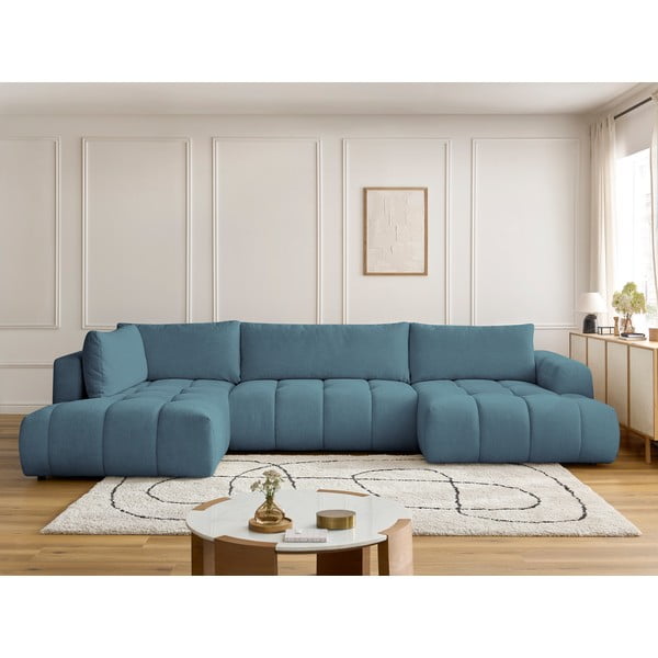 Plava sklopiva/s prostorom za odlaganje kutna garnitura (s lijevim kutom/u obliku slova "U") Fuji – Bobochic Paris-image-1