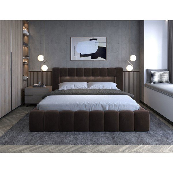 Tamno smeđi tapecirani bračni krevet s prostorom za odlaganje s podnicom 160x200 cm Lamica – ELTAP-image-2