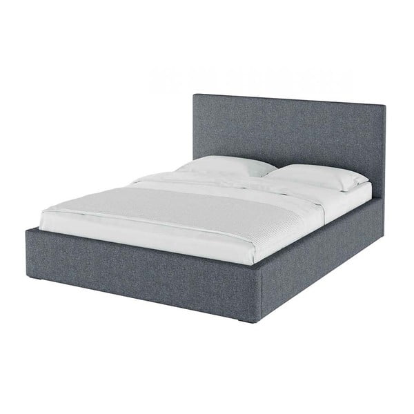 Sivi tapecirani bračni krevet s prostorom za pohranu s podnicom 160x200 cm Bufo Bed – MESONICA