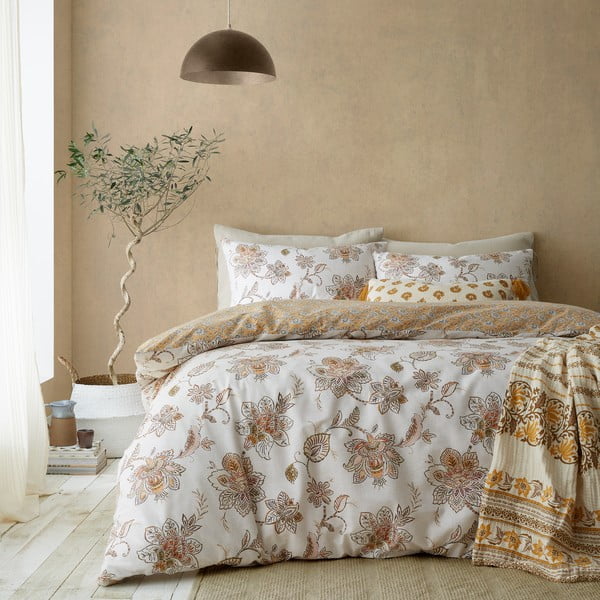 Smeđa/bež posteljina za bračni krevet 200x200 cm Sahara Floral – Pineapple Elephant