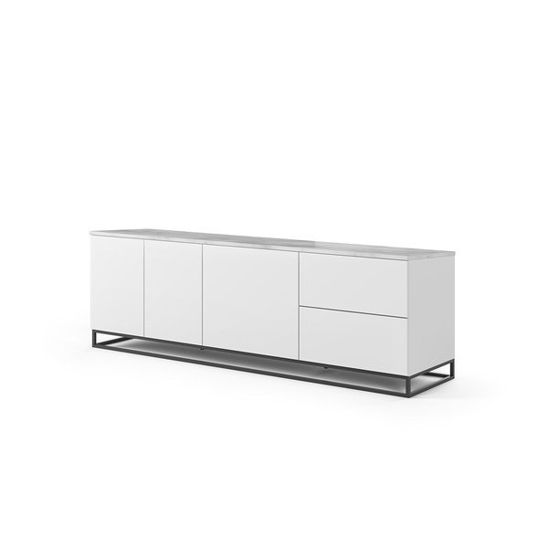 Mat bijeli TV stol s bijelom pločom u mramornom dekoru TemaHome Join, 200 x 65 cm-image-2