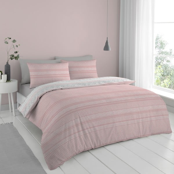 Rozo-siva posteljina 200x135 cm Banded Spots - Cloudsoft-image-1