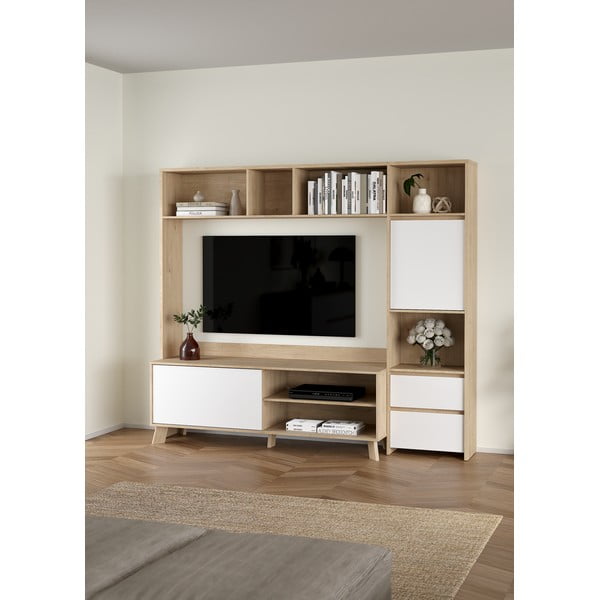 Bijeli/u prirodnoj boji TV set u dekoru hrasta 209x183x48 cm Next – Tvilum-image-2