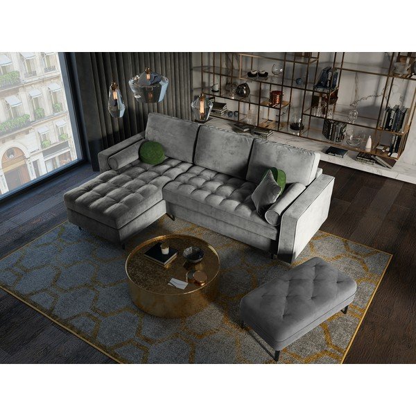 Svijetlosiva baršunasta kutna garnitura Milo Casa Santo, lijevi kut-image-1