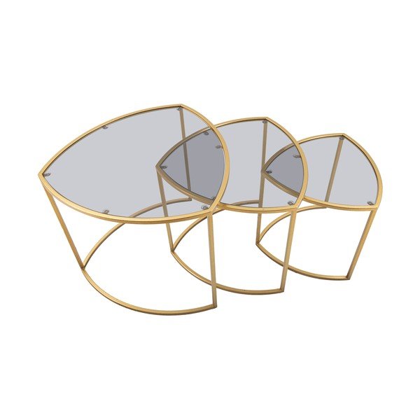 Okrugli stolići za kavu u setu 3 kom sa staklenom pločom stola u zlatnoj boji ø 60 cm Triangle – Mauro Ferretti-image-3