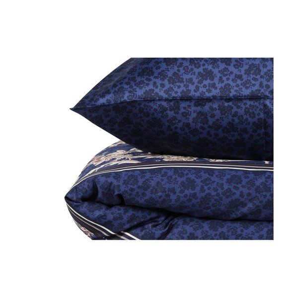 Tamnoplava pamučna satenska posteljina za bračni krevet s plahtom i prekrivačem 240x260 cm Pera - Mijolnir-image-3