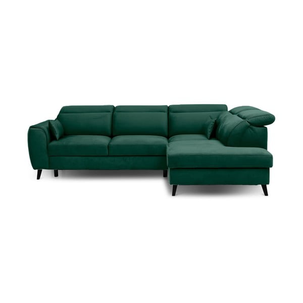 Zelena baršunasti sklopiva/s prostorom za odlaganje kutna garnitura (s desnim kutom/u obliku slova L) Noble – ELTAP