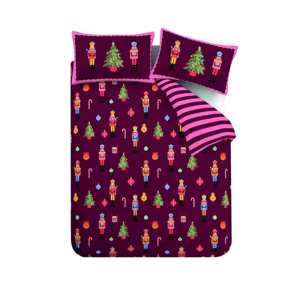 Ružičasta/ljubičasta posteljina za krevet za jednu osobu 135x200 cm Nutcracker Stripe – Catherine Lansfield