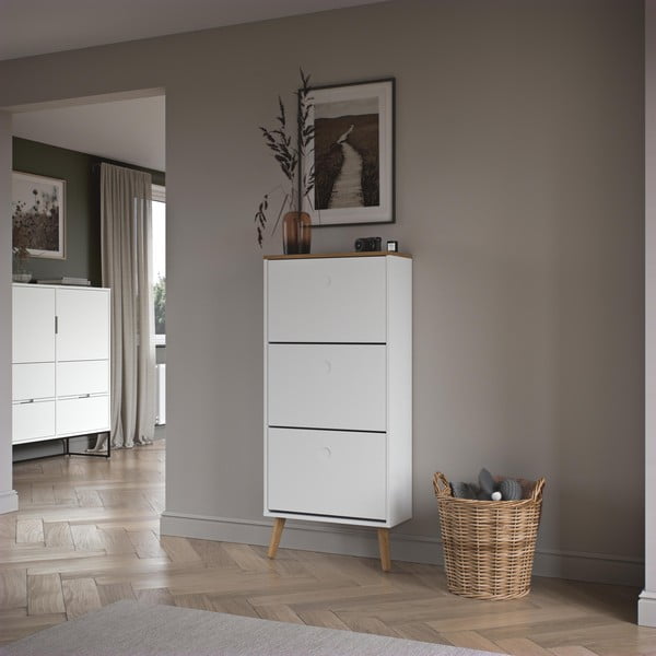 Bijeli ormarić za cipele s nogama od hrastovog drva s 3 pregrade Tenzo Dot-image-1