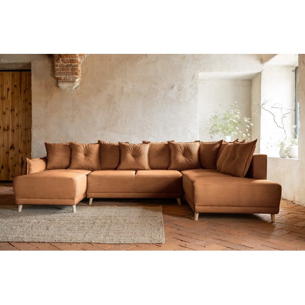 Ciglasta sklopiva kutna garnitura od samta (s desnim kutom/u obliku slova "U") Lazy Lukka – Miuform-image-1