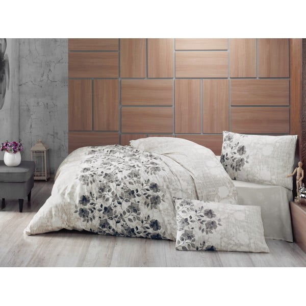 Pamučna posteljina s posteljinom za bračni krevet Lena Grey, 200 x 220 cm