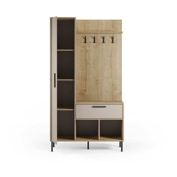 Krem/u prirodnoj boji set za hodnik u dekoru hrasta 108x195x35 cm Heidy – Marckeric-image-4