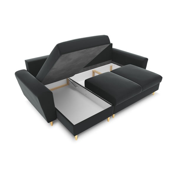 Tamno siva baršunasti sklopiva/s prostorom za odlaganje kutna garnitura Kyoto – Cosmopolitan Design-image-2