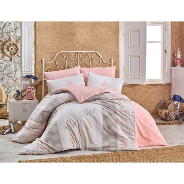 Svijetloroza-krem ​​bijela pamučna posteljina za bračni krevet s plahtom i poplunom 240x260 cm Fulvia - Mijolnir
