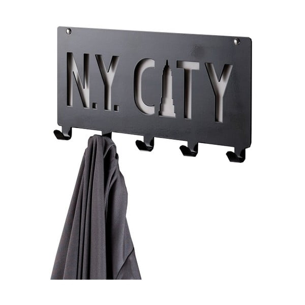Crna zidna vješalica s 5 kukica Compactor NY City