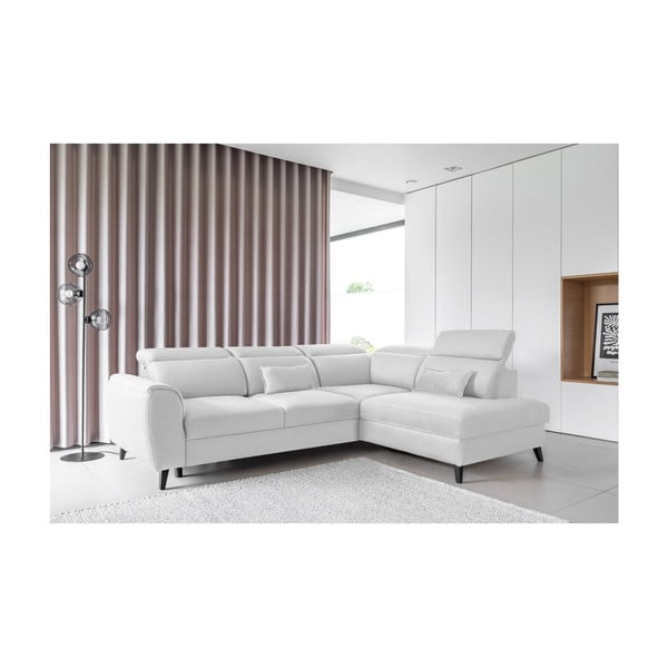 Bijela baršunasti sklopiva/s prostorom za odlaganje kutna garnitura (s desnim kutom/u obliku slova L) Noble – ELTAP-image-1