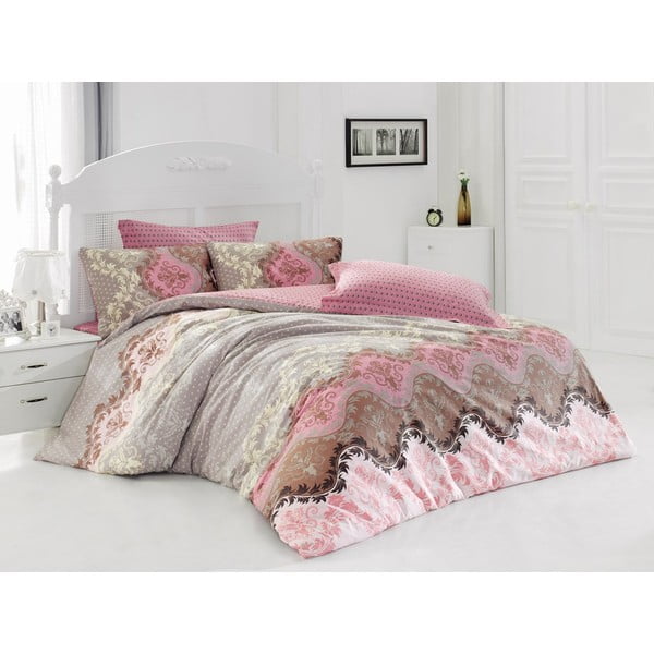 Pamučna posteljina s plahtama za bračni krevet Lida, 200 x 220 cm