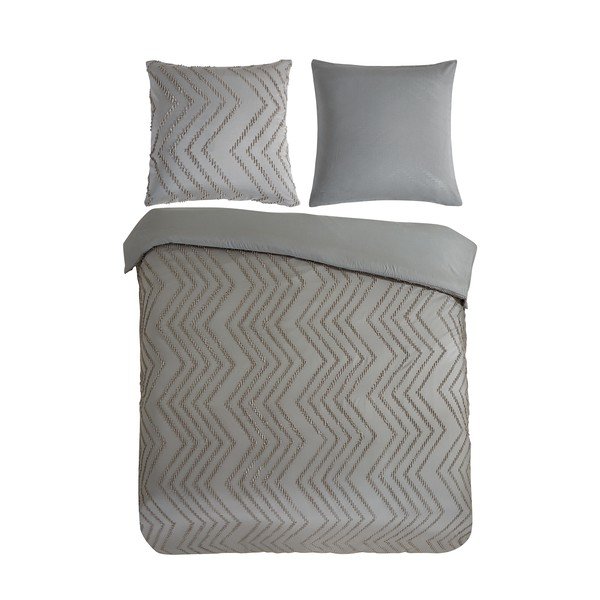Siva/smeđa posteljina za bračni krevet/za produženi krevet od mikrovlakana 200x220 cm Pure Zigzag – Good Morning