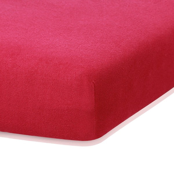Bordo crvena elastična plahta s visokim udjelom pamuka AmeliaHome Ruby, 160/180 x 200 cm