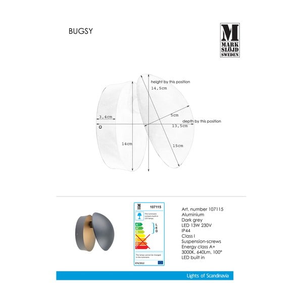 Tamnosiva zidna svjetiljka Markslöjd Bugsy-image-1