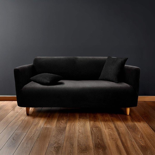 Crna rastezljiva presvlaka za sjedeću garnituru trosjed Sacha – douceur d'intérieur