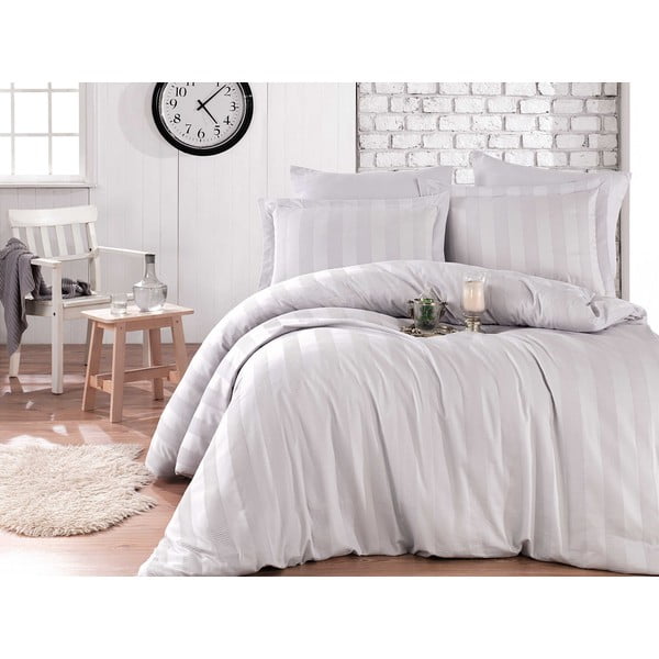 Siva posteljina s plahtom od pamučnog satena za bračni krevet Hobby Wafel, 200 x 220 cm