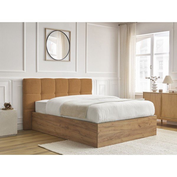Oker žuti podstavljeni tapecirani/od iverice bračni krevet s prostorom za odlaganje s podnicom 160x200 cm Kumo – Bobochic Paris-image-2