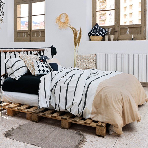 Crno-bijela/smeđa pamučna navlaka za poplun za krevet za jednu osobu 140x200 cm Blush sand – Blanc-image-1