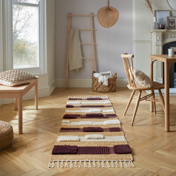 Ljubičasta/u prirodnoj boji ručno rađena staza od mješavine jute 60x230 cm Medina Blocks – Flair Rugs-image-1