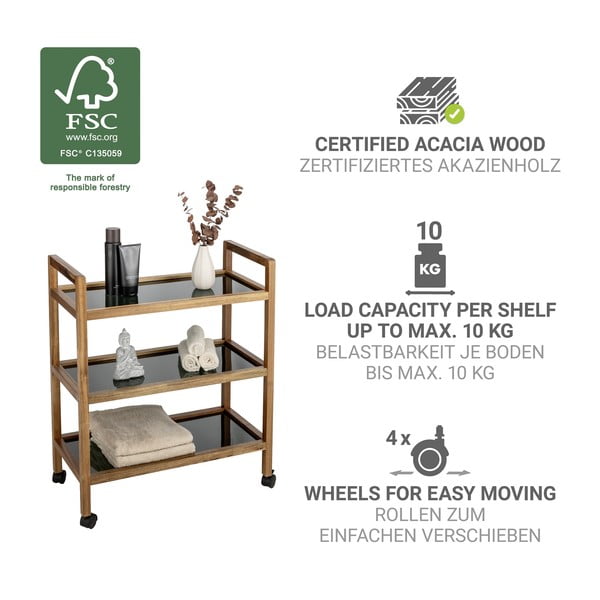 Crna/u prirodnoj boji kupaonska polica od masivnog bagrema 65x76,5 cm Fondi – Wenko-image-4