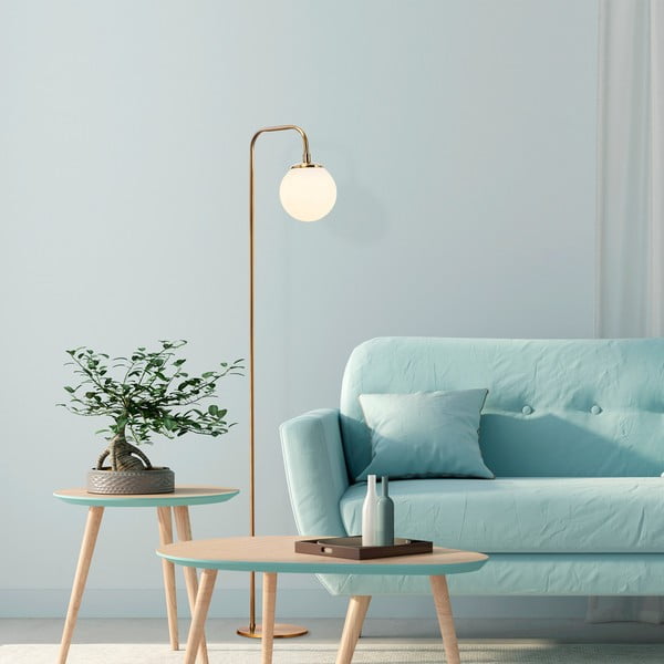 Bijela/mjedena stojeća svjetiljka sa staklenim sjenilom (visina 146 cm) Viran – Opviq lights-image-2