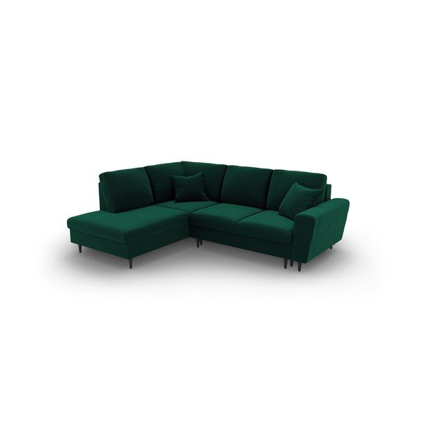 Zelena baršunasti sklopiva/s prostorom za odlaganje kutna garnitura (s lijevim kutom/u obliku slova L) Kyoto – Cosmopolitan Design-image-1