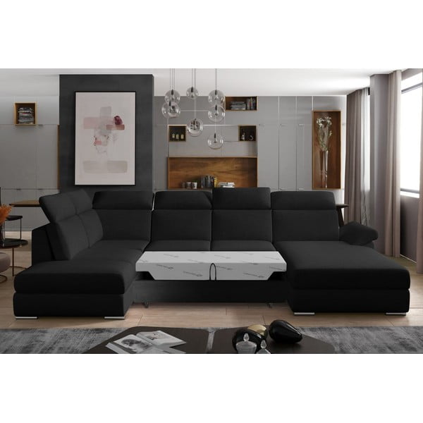 Crna sklopiva kutna garnitura (s lijevim kutom/u obliku slova "U") Evanell – ELTAP-image-2