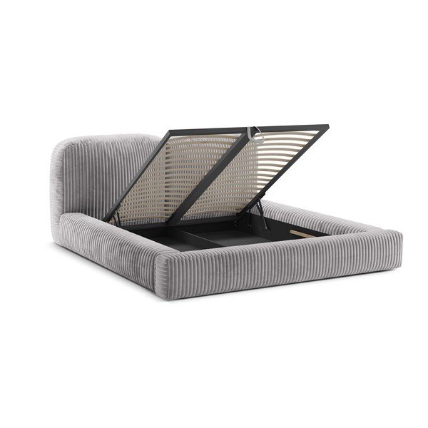 Svijetlo sivi tapecirani bračni krevet s prostorom za odlaganje s podnicom 160x200 cm Martina – Micadoni -image-2