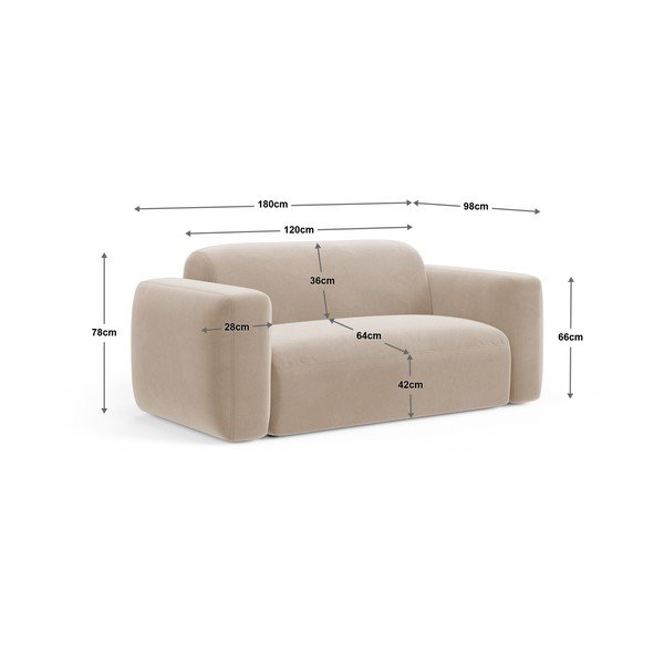 Bež baršunasti sofa 180 cm Strino – Cosmopolitan Design-image-4