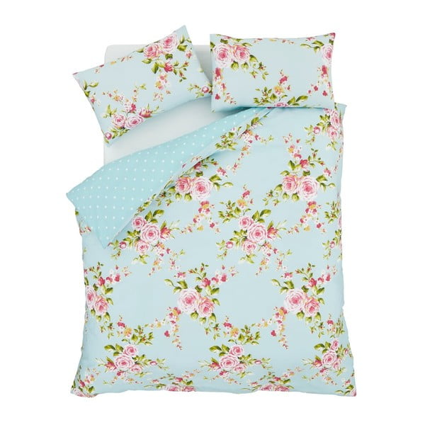 Svijetloplava posteljina s motivom ruže Catherine Lansfield Canterbury, 200 x 200 cm-image-1
