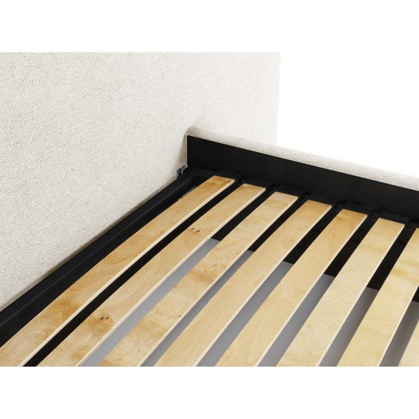 Krem tapecirani bračni krevet s prostorom za pohranu s podnicom 160x200 cm Walter – Milo Casa-image-4